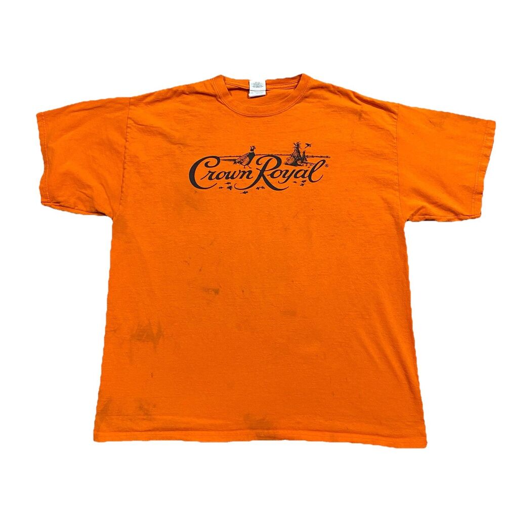 Crown Royal Orange Logo Tee XL Gildan Ultra Cotton Distressed Work Shirt